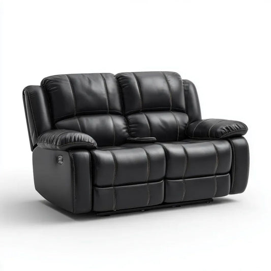Czarna dwuosobowa sofa rozkładana ze skóry syntetycznej, 170 x 95 x 102 cm