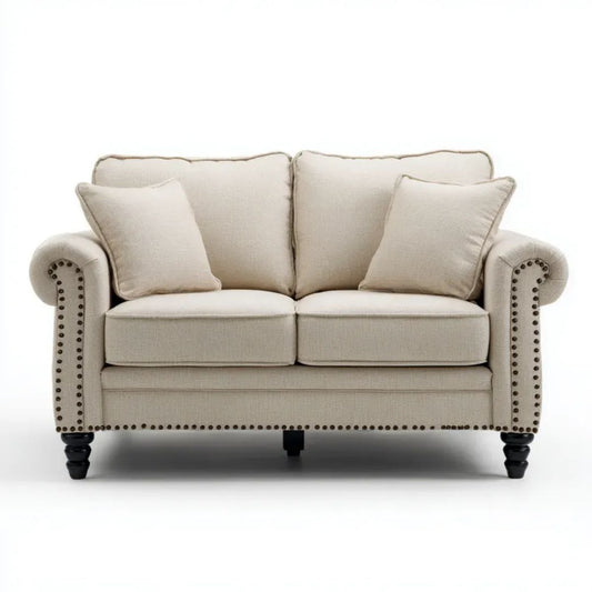 Dwuosobowa sofa tapicerowana beżowa z poliestru, 150 x 90 x 95 cm