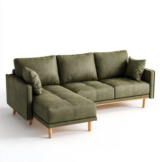Lewostronna sofa narożna 3-osobowa z szezlongiem, oliwkowozielona, welur poliestrowy, 245 × 160 × 85 cm
