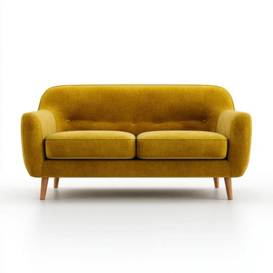 Dwuosobowa sofa welurowa musztardowa z drewnianymi nogami, 140 x 78 x 82 cm