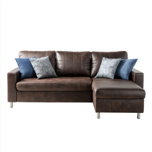 Prawostronna sofa narożna ze skóry syntetycznej, brązowa, 240 x 160 x 88 cm