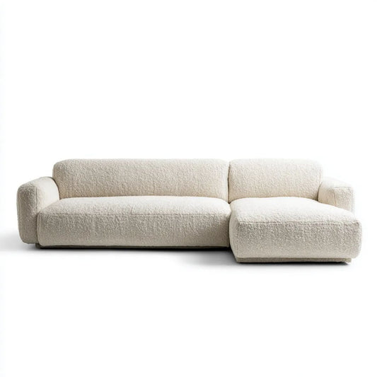 Kremowa sofa narożna w kształcie L z szezlongiem po prawej stronie, tapicerka boucle z poliestru, 260 x 160 x 78 cm
