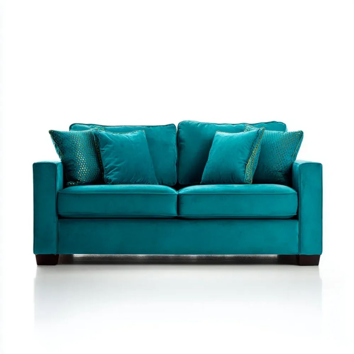 Dwuosobowa sofa aksamitna turkusowa z ciemnobrązowymi nogami, 180 x 90 x 85 cm