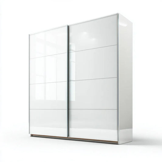 Biała szafa przesuwna z płyt laminowanych, 2 drzwi, wysoki połysk, 200 × 60 × 200 cm