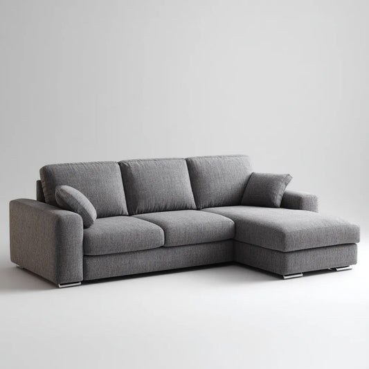 Grafitowa 3-osobowa sofa narożna w kształcie L z tapicerką poliestrową 260 × 160 × 85 cm