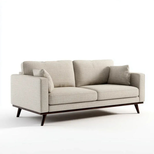 Dwuosobowa sofa beżowa z tapicerką poliestrową i drewnianymi nogami, 170 × 85 × 82 cm