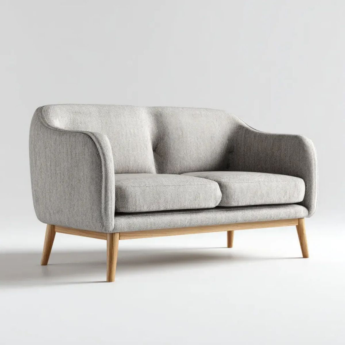 Dwuosobowa sofa szara z tapicerką poliestrową i drewnianymi nogami, 140 × 80 × 78 cm