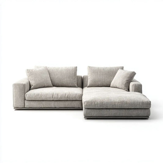 Prawostronna sofa narożna w kształcie L, szara, z tapicerką tkaninową, 270 x 170 x 85 cm