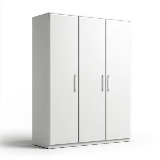 Biała trzydrzwiowa szafa z płyty wiórowej laminowanej 120 × 52 × 180 cm