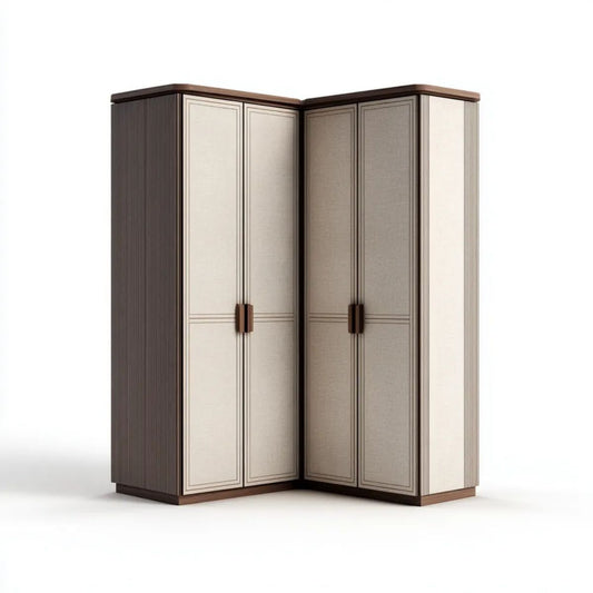 Czterodrzwiowa szafa narożna z płyt MDF 160 x 160 x 220 cm beżowo-brązowa