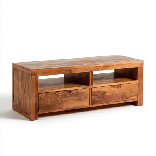 Drewniana szafka RTV brązowa 120 x 40 x 50 cm z 2 szufladami